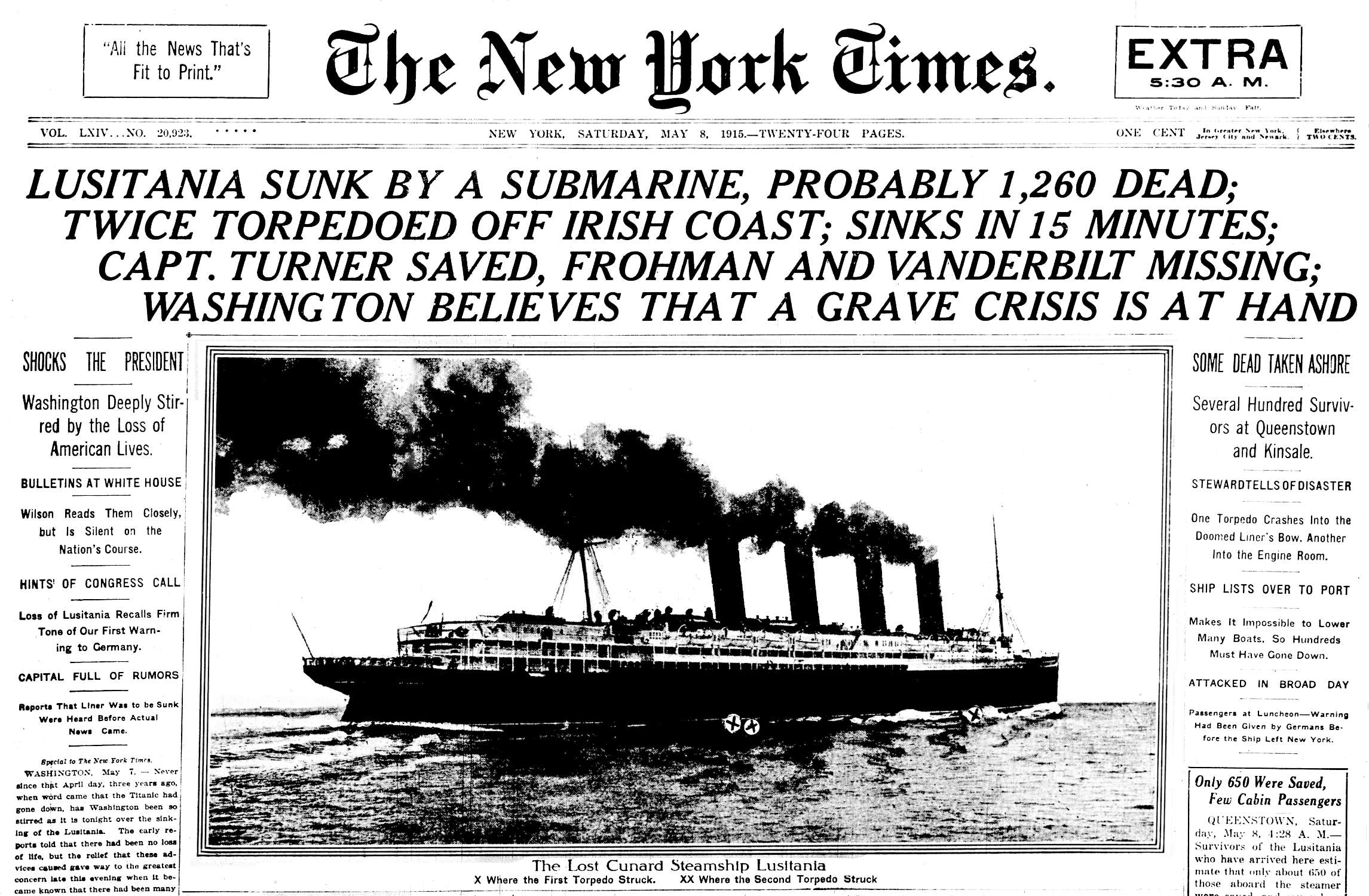 Zatopienie RMS Lusitania – art. The New York Times