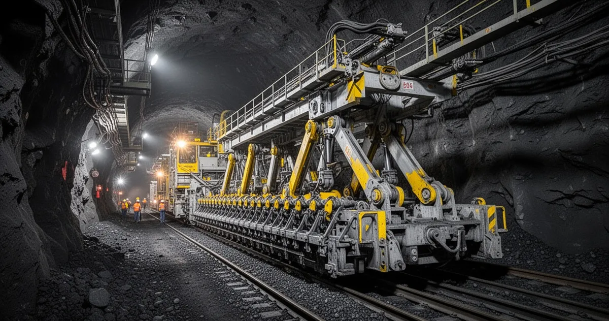 Kombajn ścianowy i obudowa zmechanizowana w kopalni podziemnej