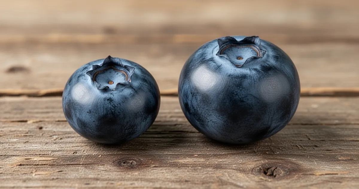 Porównanie wielkości jagód: klasyczna borówka Bluecrop i nowa odmiana wielkoowocowa