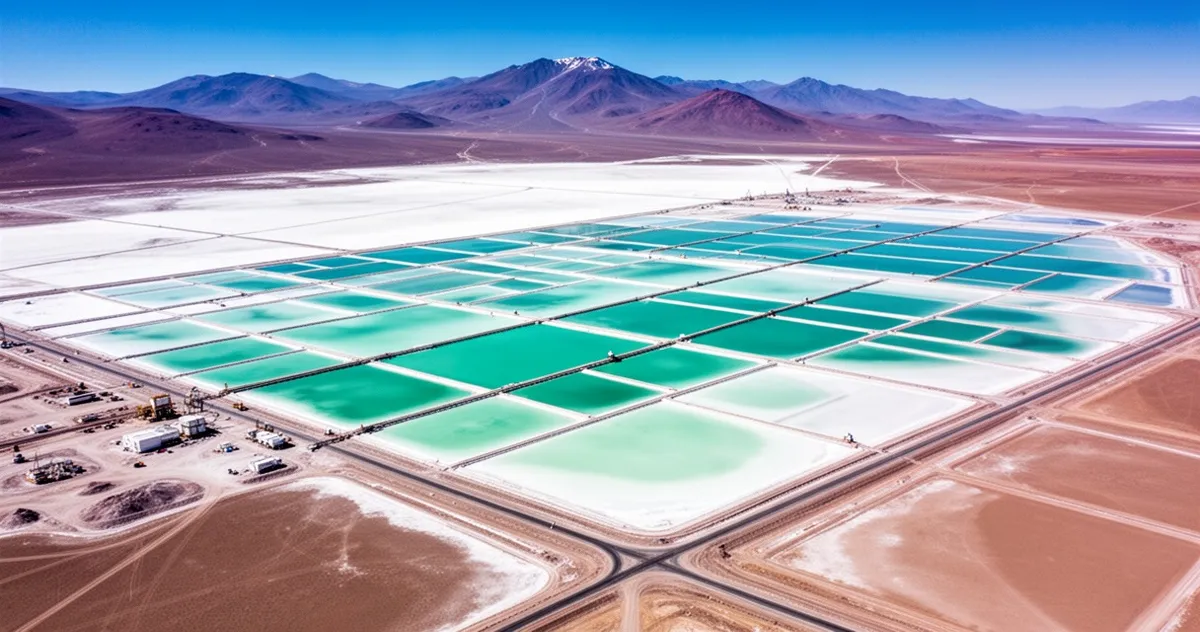 Stawy odparowujące lit na solnisku Salar de Atacama w Chile