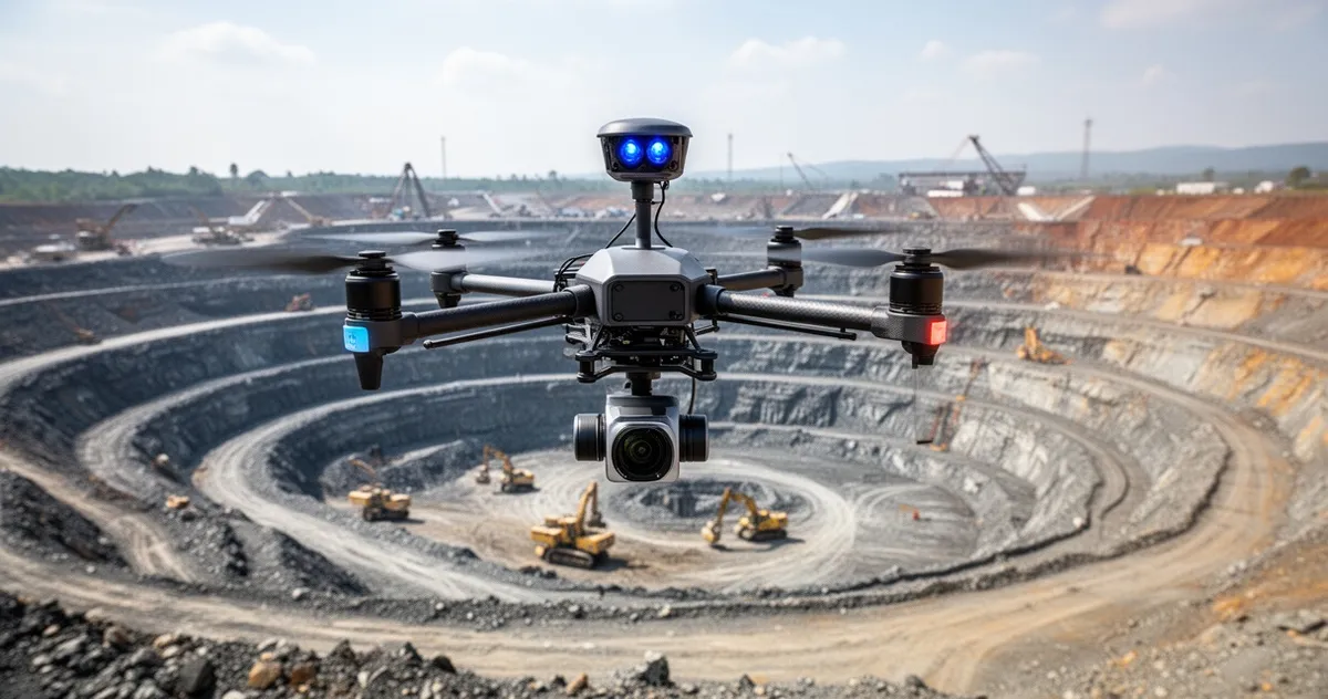 Dron z kamerą i LiDAR nad kopalnią odkrywkową