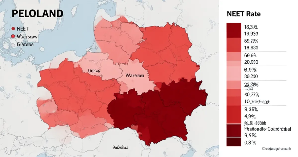 Mapa Polski z regionalnym zróżnicowaniem wskaźnika NEET