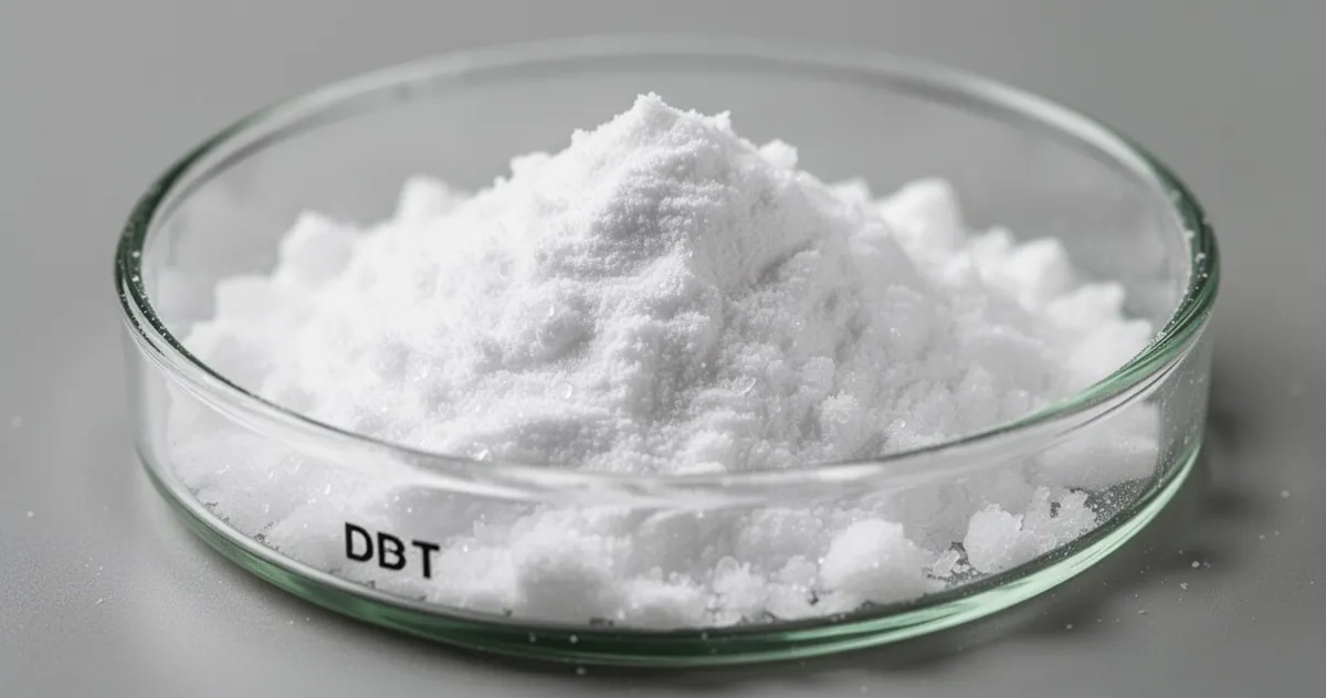 Biały proszek DDT na szklanej szalce laboratoryjnej
