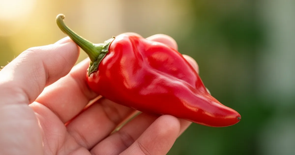 Świeża ostra papryczka chili trzymana w dłoni