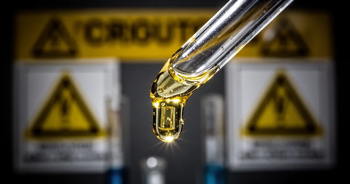 Kropla oleistej, bezbarwnej nitrogliceryny na szklanej pipetce