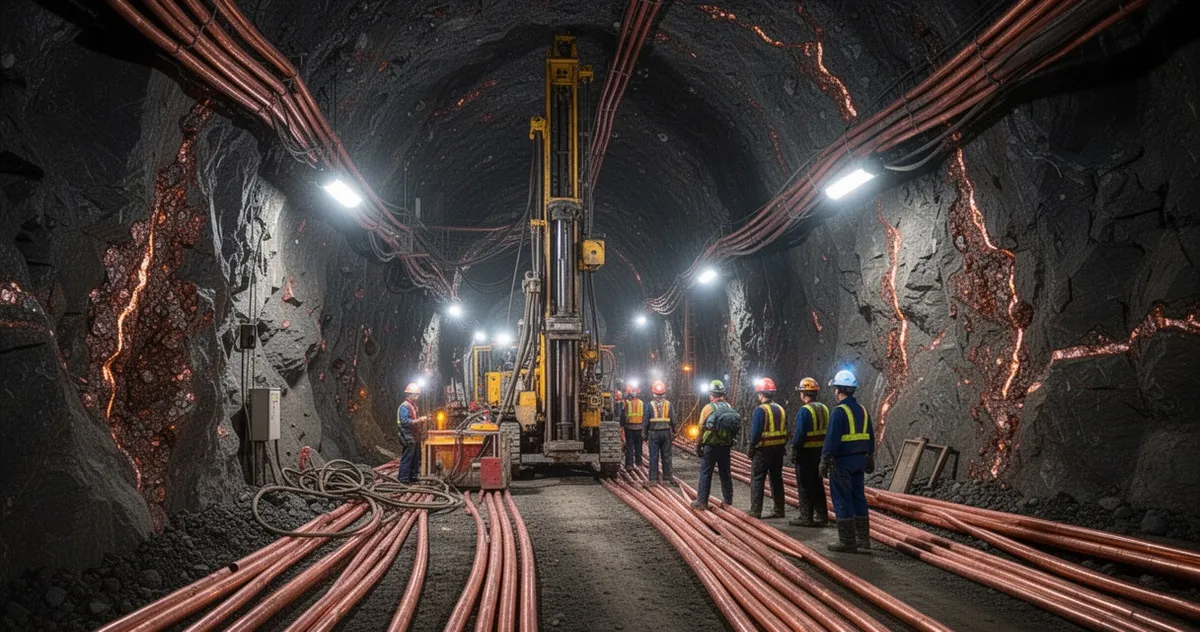 Podziemna kopalnia miedzi – tunel wydobywczy z maszynami