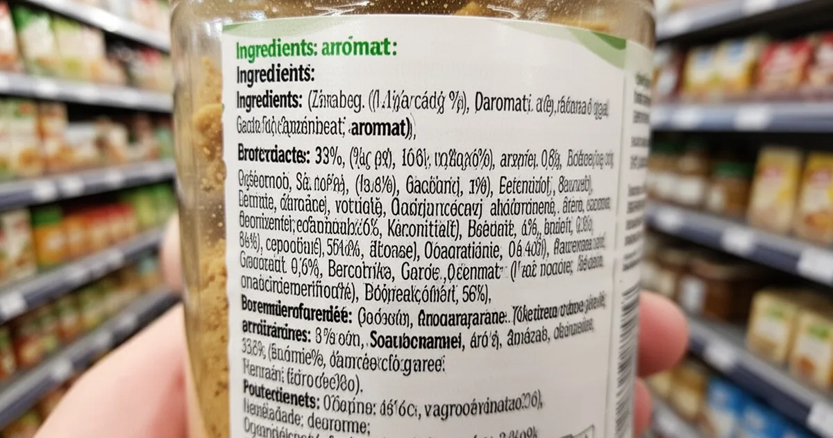Etykieta produktu spożywczego z listą składników zawierającą informacje o aromacie
