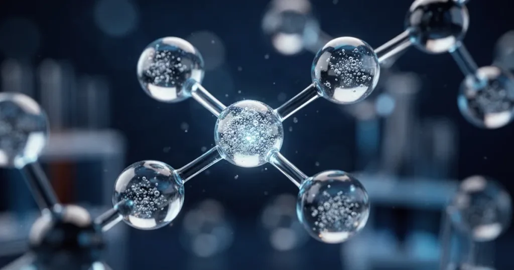 Tlenek węgla II – definicja Abstrakcyjna wizualizacja struktury cząsteczki tlenku węgla ze świecącymi atomami połączonymi wiązaniami na ciemnym tle.
