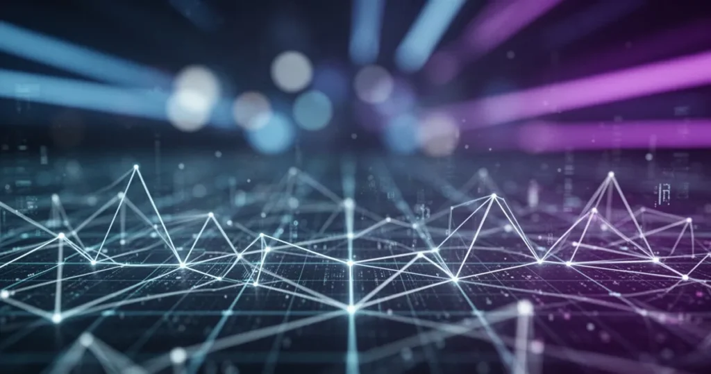 Nowe zabezpieczenia kwantowe Bitcoina, anulowanie 18,9 mln SOL: Podsumowanie Hodlera Cyfrowa sieć blockchain z geometrycznymi liniami danych w odcieniach niebieskiego i fioletu, symbolizująca bezpieczeństwo.