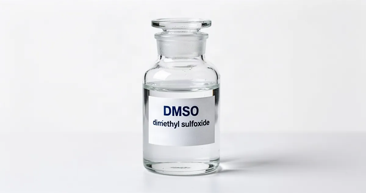 Butelka laboratoryjna z bezbarwną cieczą DMSO