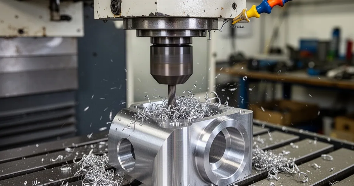 Maszyna CNC podczas obróbki metalowej części