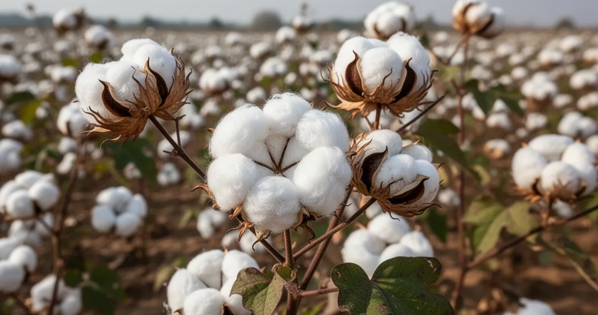 Dojrzałe torebki bawełny z białymi włóknami na plantacji